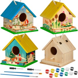Liliful Wooden DIY Birdhouse Kit for Adults Unfinished Wooden Bird Houses with Paints and Paintbrushes Kids Vbs 2025 Bird Feeder Craft Arts Kit for Boy or Girl Classroom Activity and Birthday(16 Set)