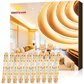 EMITEVER COB LED Strip Lights Warm White, 2700K Tape Light 32.8ft, Premium High Density, DC 24V, 300+Lumens/ft, 4800LEDs/Spool, Ra 90, 3W/ft, UL Listed 5 Year Warranty (Power Supply Sold Separately)