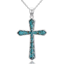 KoyeKei Religious Cross Necklace for Women 925 Sterling Silver Turquoise Cross Pendant Necklaces Christian Jewelry Faith Mothers Day Easter Gifts for Mom