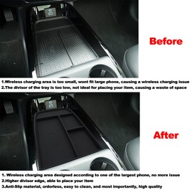 BestEvMod for Mustang Mach E Center Console Organizer with Phone Charge Area, Mobile Charge Area Tray, Center Console Storage Box for Mach E 2021-2024 Interior Accessories (Black)