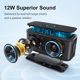 DOSS SoundBox Portable Bluetooth Speaker with 12W HD Sound and Bass, IPX5 Waterproof, 20H Playtime, Touch Control, Handsfree, Wireless Speaker for Home, Outdoor, Travel-Green