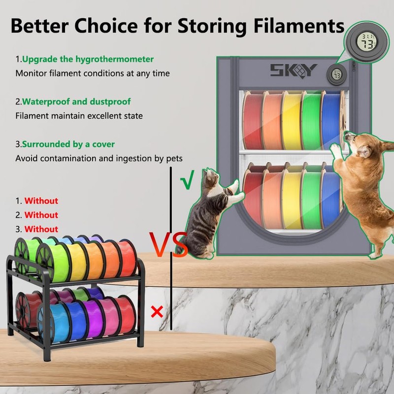 3D Printer Filament Storage Box with Thermo-Hygrometer - 2 Tiers