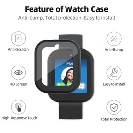 NewJourney Compatible with Sync UP Kids Watch 2 Screen Protector, Hard PC Overall Protective Case with Tempered Glass Screen Protector (Black+Clear)