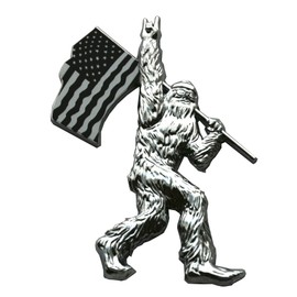 1x Sasquatch Car Badge Emblem Fishing USA Flag Decal Compatible with Ford Bronco Universal Car Truck SUV (White USA Flag-Chrome)
