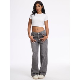 Wanduyini Straight Leg Jeans for Women Casual Washed Vintage Loose Fit Boyfriend Baggy Denim Pants (Dark Grey, M)