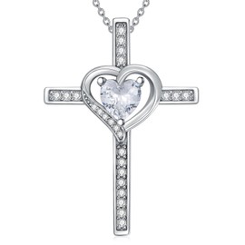 RMREWY Cross Necklace with Heart Zircon 925 Sterling Silver Anniversary Birthday Mothers Day for Mom Women Wife Girlfriend Her