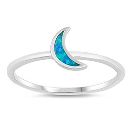 Blue Simulated Opal Moon Midi Knuckle Stackable Ring Sterling Silver Band Size 6