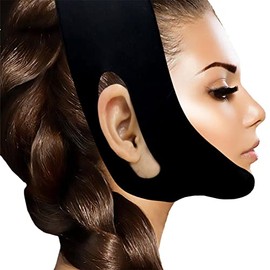 Vendaje de elevación de silicona en forma de V, correa facial adelgazante, reductor de barbilla doble, línea en V, cinta de levantamiento de cuello, cinturón más delgado, parche reutilizable para tonificar la cara para reafirmar y apretar la piel (negro)