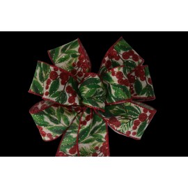 Dogwood Farm Market Small 5-6" Hand Made Berry and Leaf Wired Christmas Wreath Bow Red Green Holly