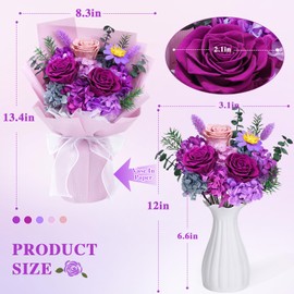 Waipfaru Preserved Flowers, Purple Flowers Fresh Bouquet with Gift Box, Flowers for Delivery Prime, Mothers Day Flowers That Last 1-3 Years, Forever Flowers for Women Mother Day Anniversary Birthday