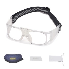 SooGree Gafas deportivas para hombres y mujeres, gafas de sol protectoras polarizadas deportivas para ciclismo (marco transparente almohadilla blanca), absorción de golpes antivaho con correa ajustable