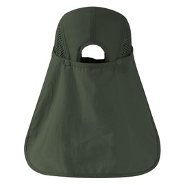 BASSDASH UPF 50+ Foldable Fishing Hat Baseball Cap with Removable Neck Flap Portable for Men Women Golf Hiking, Army Green With Foldable Brim, One Size