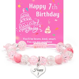 ZZLTAWS Birthday Bracelets Gifts for 1 2 3 4 5 6 7 8 Year Old Girls, Pink and white crystals Heart Charms Bracelets, Birthday Gifts for Girls Daughter Granddaughter Niece (7 year old)