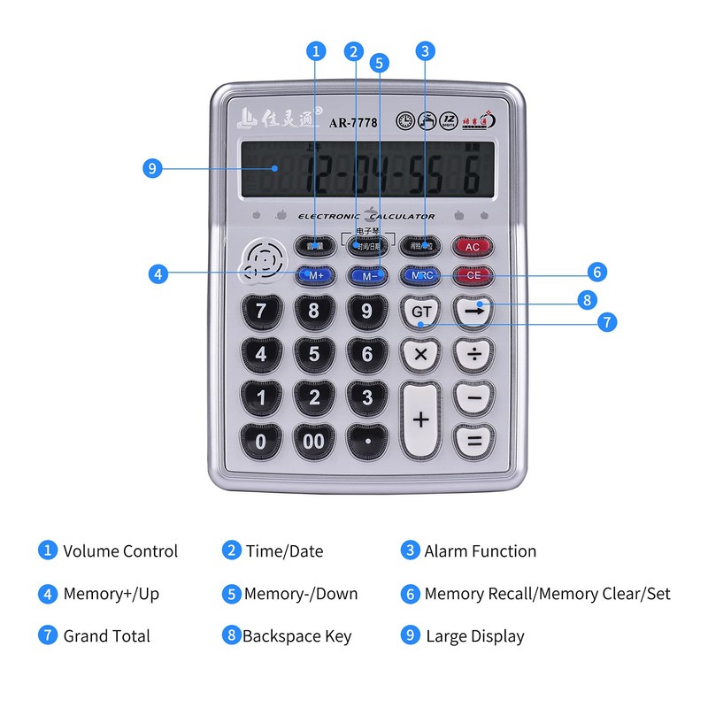 HUIOP Calculators Large Display,Musical Desktop Calculator 12-Digits LCD Display Electronic