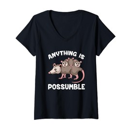 Womens Funny Opossum Anything Is Possumble Cute Possum Family V-Neck T-Shirt