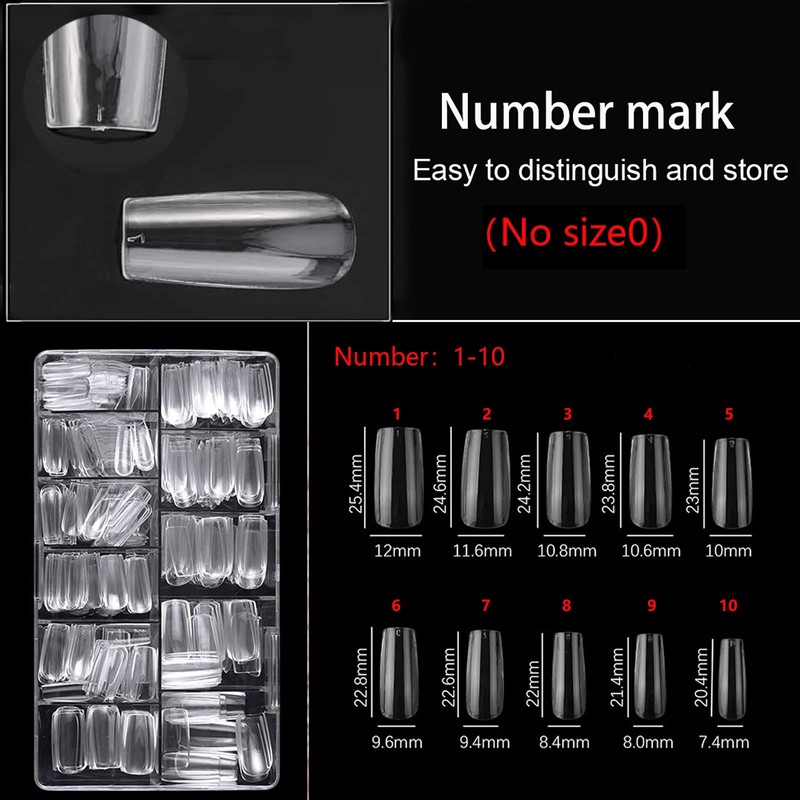 500 x Clear Acrylic Nail Tips Square with Case