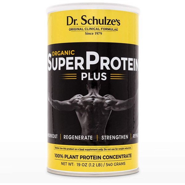Dr. Schulze’s | SuperProtein Plus | 100% Plant Protein Concentrate | Organic Powder Mix | Vitamin B-12 & Spirulina | Dietary Supplement | Build Strong Muscle | Enhance Workout Recovery | 19 Oz.