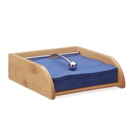 Relaxdays Wooden Napkin Holder for 33 x 33 Napkins with Weighted Flat Table Napkin Tray Made of Bamboo, Natural, H x W x D Approx. 6 x 19 x 19 cm