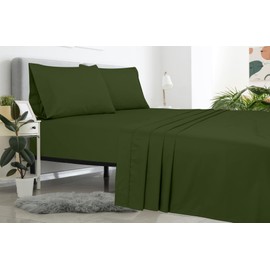 Royale Linens California King Flat Sheet - Ultra Soft Brushed 1800 Microfiber Flat Sheets Only - Wrinkle Free & Stain Resistant - Hotel Quality Top Sheet for Bed (King Cal, Hunter Green)
