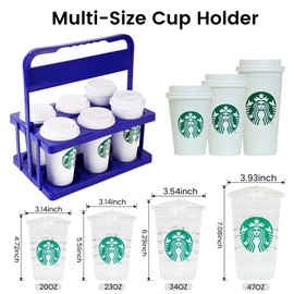 Bodaon 6 Cup Drink Carrier with Handle, Plastic Cup Carriers for Drinks, Drink Holder for Car, Food Delivery Drivers Accessories, Portable Foldable Reusable Mobile, Use for Food Delivery Bag, Purple