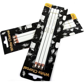 Professional White Charcoal Pencils Set -  3 count Sketch Highlight White Pencils for Drawing, Sketching, Shading, Blending, White Chalk Pencils for Beginners & Artists