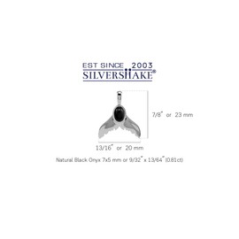 Silvershake 7X5mm Natural Oval Shape Black Onyx 925 Sterling Silver Dolphin Fish Tail/Whale/Mermaid Sealife Cabochon Gemstone Pendant