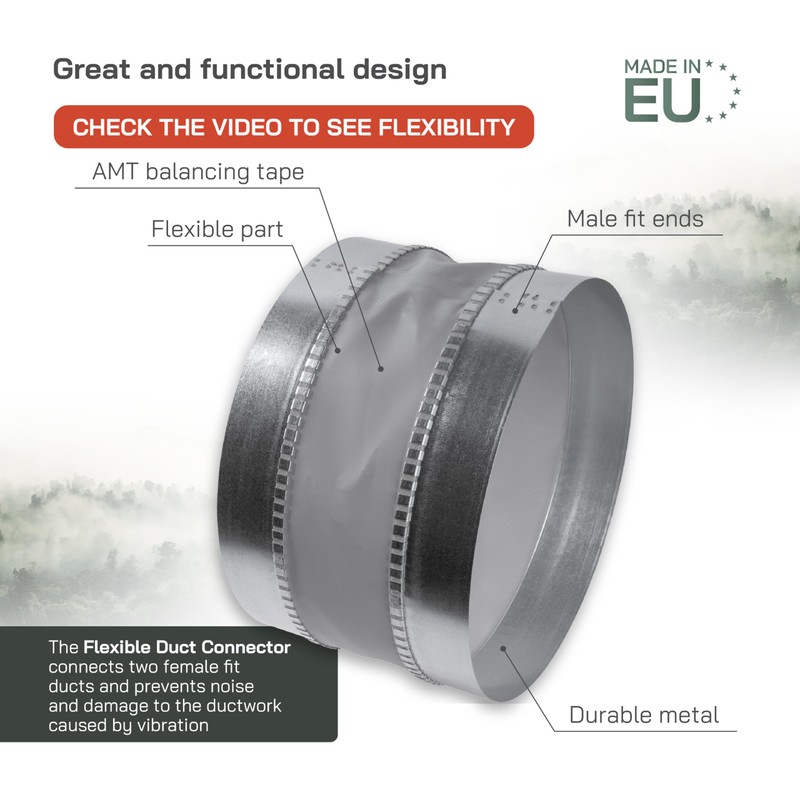 Vent Systems 10" Inch Flexible Vibration-Reducing Male Fit Duct Connector