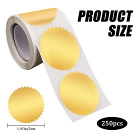 craspire Pack of 250 Envelope Seal Stickers, Blank, Golden Stickers, Certificate/Award Seal Stickers, Metallic Stickers with Serrated Edge, 2 Inch Round Labels, Gold Foil Stickers