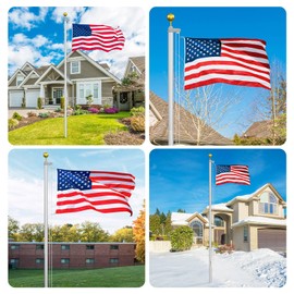 Wphold Flag Pole Kit 20FT, Heavy Duty Flag Poles with 3x5 American Flag, Silver Flag Pole for Outdoor House In Ground, Extra Thick Flagpoles Suitable for Yard and Garden