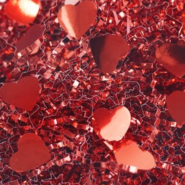 TORONTOKYO 2 LB Valentine's Day Crinkle Cut Paper Shred Filler with Red Heart Confetti, Metallic Raffia Grass Shredded Paper for Valentines day, Gift Wrapping, Basket Filling, Wedding, Party
