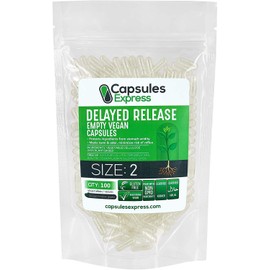 XPRS Nutra Delayed Release Size 2 Empty Capsules - 100 Count Clear Empty Vegan Capsules - Vegetarian Pills - DIY Vegetable Capsule Filling - Fillable Veggie Gel Caps for Do-It-Yourself Supplements