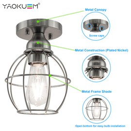 YaoKuem Semi Flush Mount Ceiling Light Fixture, E26 Medium Base, Metal Housing, Bulbs NOT Included, 1-Pack