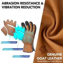 Vgo... Work Gloves Anti-impact Touchscreen in Cowhide, Working Gloves Men for Wooden Warehouse Assembly Delivery Multifunction (Grey-GA7776, XL (Pack of 1))