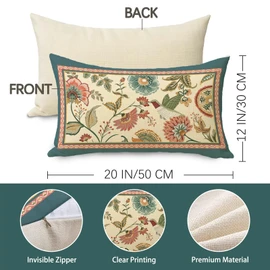 Fjfz Vintage Flower Birds Lumbar Decorative Throw Pillow Covers 12 x 20, Rectangular Elegant Floral Hummingbird Outdoor Home Decor, Farmhouse Wildflower Couch Cushion Case