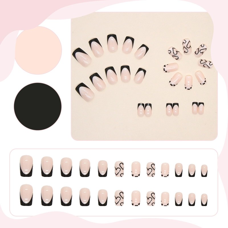 Goiern 24pcs French Tip Press On Nails Short Square Fake
