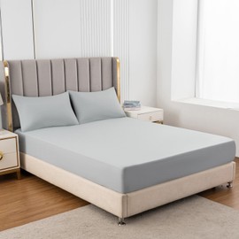 Soifox Super King Fitted Sheet Grey - Bed Sheets with Extra Deep Pocket 16 inch (40 cm), Soft Microfiber Bottom Sheet for Superking Bed, 180x200cm