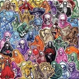 50 Pcs Watercolor Skull Stickers for Teens Girls Boys Adults,The Secret of The Skull Stickers for Laptop,Water Bottles,Bicycle,Skateboard,Computer,Waterproof Vinyl for Wall,Graffiti Stickers Pack