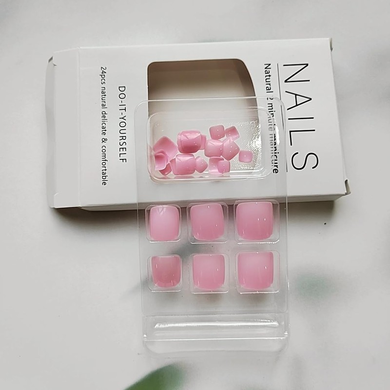 Pink Press on Toenails WLGDLH Fake Toenails Short Square Toe