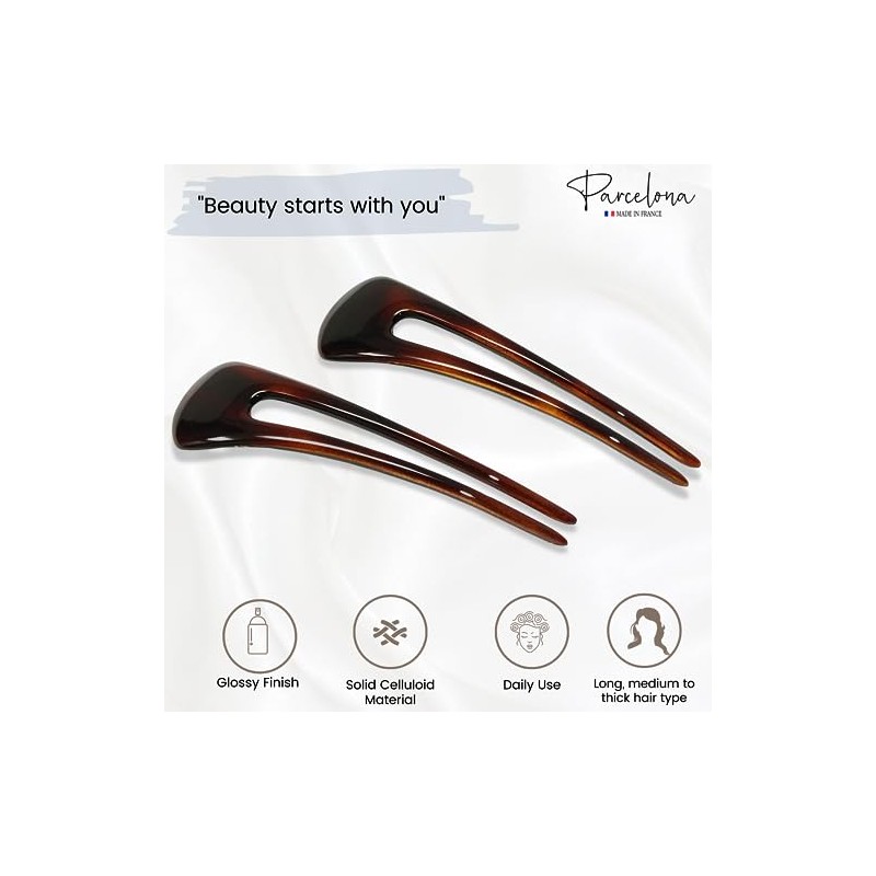 Parcelona French Long Duo Tortoise Shell Marrón Grande 12,1 cm