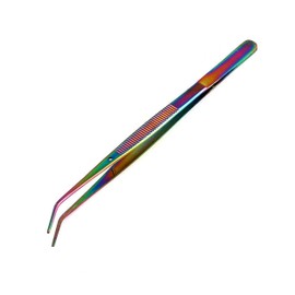 OdontoMed2011 6.25 Inch Stainless Steel Multi Rainbow Color Tweezers with Curved Serrated Tip Multipurpose Forceps for Craft Repairing