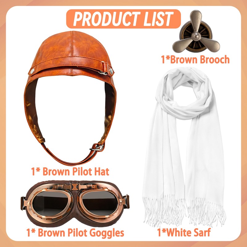 Horolam Aviator Hat Goggles Set, Aviator Costume Se Pilot Costume