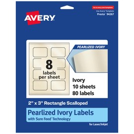 Avery Pearlized Ivory Rectangle Scalloped Labels with Sure Feed Technology, Print-to-The-Edge, 2" x 3", 80 Pearlized Ivory Labels, Laser/Inkjet Printable Labels