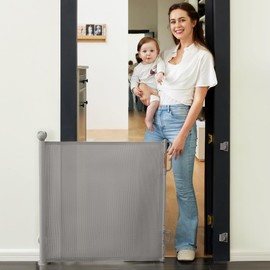 Momcozy Auto Lock Retractable Baby Gate, Safety Gate for Baby and Pet, 33” Tall, Extends to 55” Wide, Mesh Safety Dog Gate for Stairs, Indoor, Outdoor, Doorways, Hallways