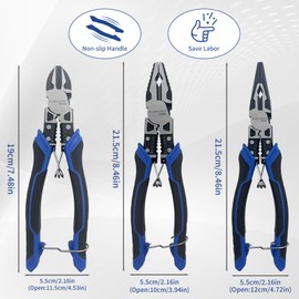 KAIHAOWIN Pliers Set- 8" Needle Nose Pliers, 8" Linesman Pliers，7" Diagonal Cutter， Electrician Pliers Set with Wire Cutter Stripper and Crimper