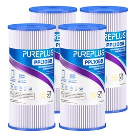 PUREPLUS 20 Micron 10" x 4.5" Whole House Pleated Sediment Filter for Well Water, Replacement Cartridge for GE FXHSC, Culligan R50-BBSA, Pentek R50-BB, DuPont WFHDC3001, W50PEHD, GXWH40L,4Pack