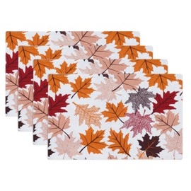 PurpleEssences Maple Leaves Fall Placemats Set of 4, 13x19-In Autumn Fall Table Placemats, Washable Cloth Table Mats, Thanksgiving Placemats for Party Dining Decor, Maple Leaves