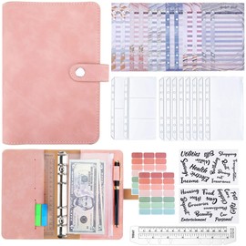 A6 Budget Binder, Frendour Budget Planner German, Budget Binder A6 with 10 PVC Cash Envelopes, 12 Budget Sheets and 2 Label Stickers, Budget Planner for Money Saving (Pink)
