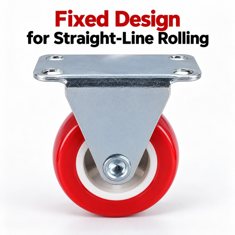 4-Pack 1.5-Inch Red Fixed Caster Wheels – Metal Plate Mount