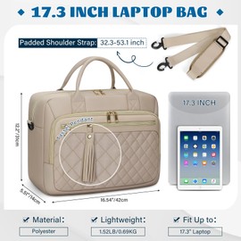 RAINSMORE Laptop Bag Women's 17.3 Inch Laptop Briefcase Waterproof Work Bag Teacher Bag Business Laptop Notebook Bags Women's Shoulder Bag, khaki