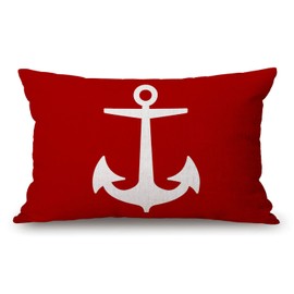 Solekla Throw Pillow Cover White Anchor Red Background Decorative Pillow Case Home Decor 20x12 Inches Pillowcase